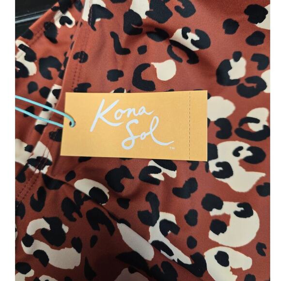 Leopard Print High Neck Keyhole Tankini Top | Kona Sol | Medium (8/10) - Picture 7 of 10